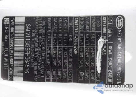 2015 Land Rover Range Rover Evoque Dynamic z USA, uszkodzony, nr VIN SALVT1BG9FH964516